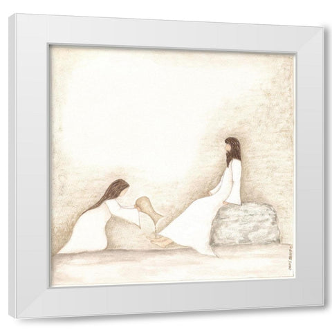 Woman Anoints Jesus with Perfume White Modern Wood Framed Art Print by Shamp, Cindy