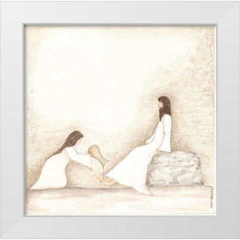 Woman Anoints Jesus with Perfume White Modern Wood Framed Art Print by Shamp, Cindy
