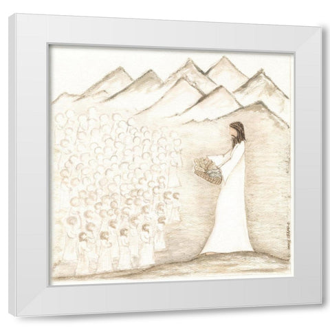 Jesus Feeds Five Thousand White Modern Wood Framed Art Print by Shamp, Cindy