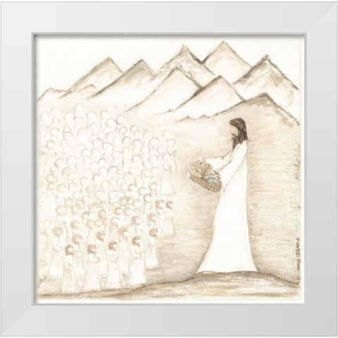 Jesus Feeds Five Thousand White Modern Wood Framed Art Print by Shamp, Cindy
