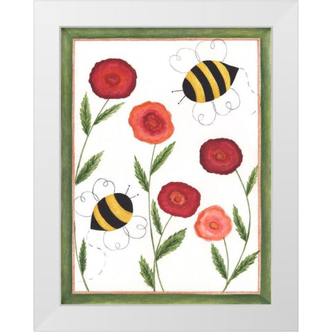 Busy Bees White Modern Wood Framed Art Print by Shamp, Cindy