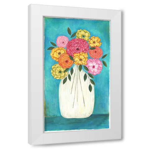 Bright Flowers - Teal Background II White Modern Wood Framed Art Print by Shamp, Cindy