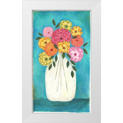 Bright Flowers - Teal Background II White Modern Wood Framed Art Print by Shamp, Cindy