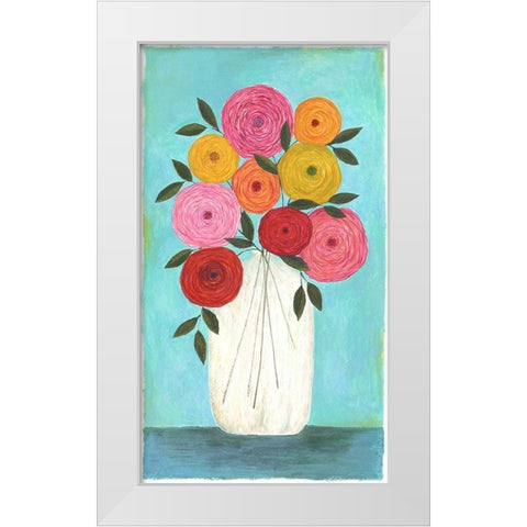 Bright Flowers - Teal Background I White Modern Wood Framed Art Print by Shamp, Cindy