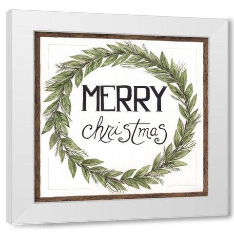 Merry Christmas Wreath White Modern Wood Framed Art Print by Shamp, Cindy