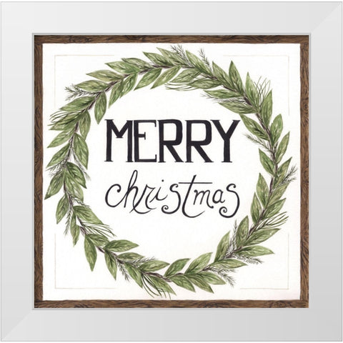 Merry Christmas Wreath White Modern Wood Framed Art Print by Shamp, Cindy