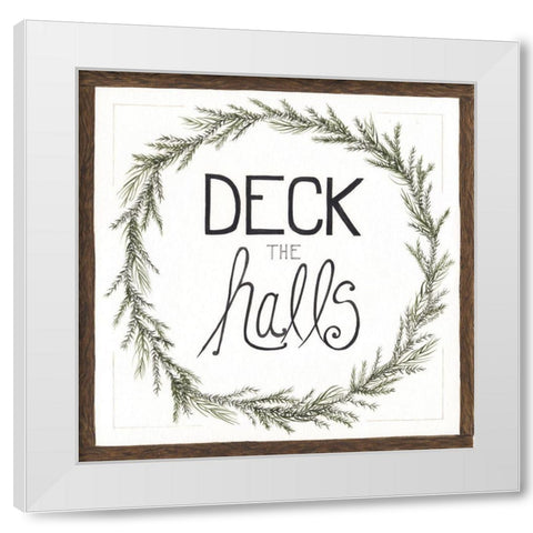Deck the Halls Wreath White Modern Wood Framed Art Print by Shamp, Cindy