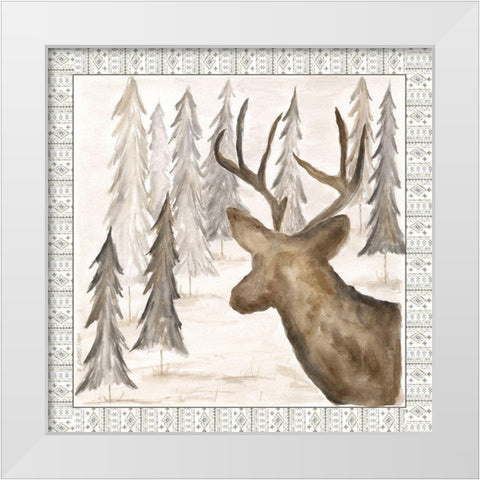 Deer w/ Border White Modern Wood Framed Art Print by Shamp, Cindy