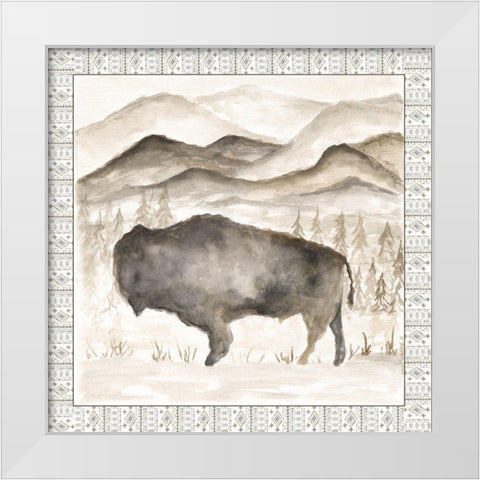 Bison w/ Border White Modern Wood Framed Art Print by Shamp, Cindy