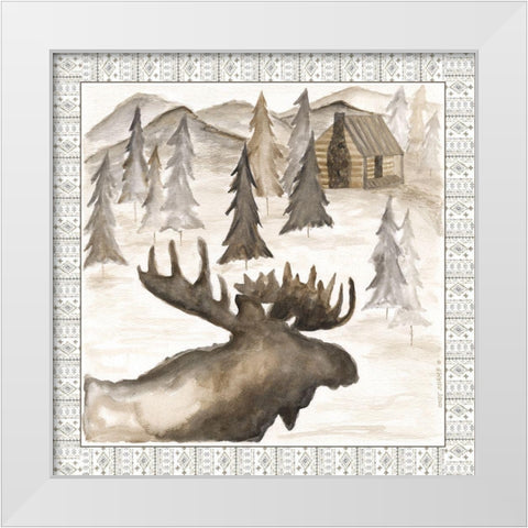 Moose w/ Border White Modern Wood Framed Art Print by Shamp, Cindy