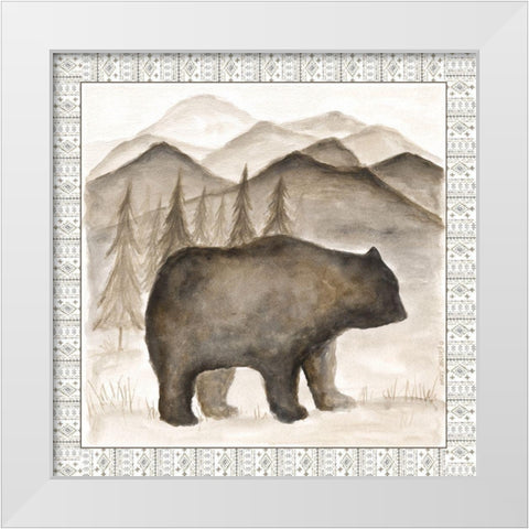Bear w/ Border White Modern Wood Framed Art Print by Shamp, Cindy