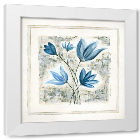 Blue Flowers II White Modern Wood Framed Art Print by Shamp, Cindy