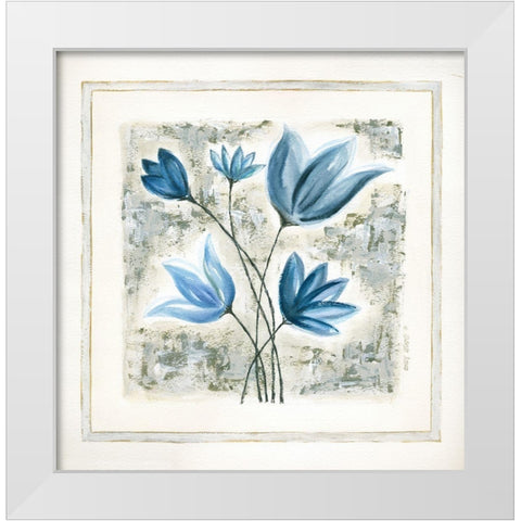 Blue Flowers II White Modern Wood Framed Art Print by Shamp, Cindy