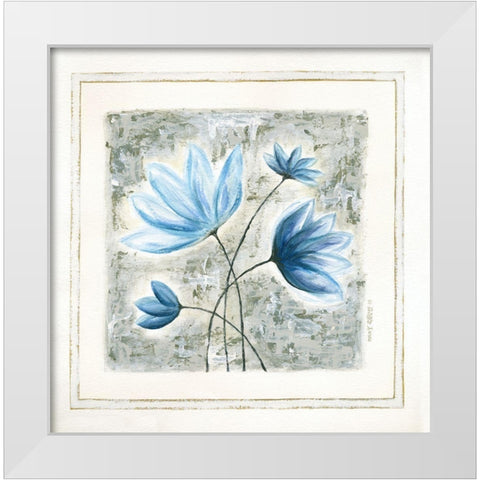 Blue Flowers III White Modern Wood Framed Art Print by Shamp, Cindy