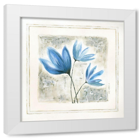Blue Flowers IV White Modern Wood Framed Art Print by Shamp, Cindy