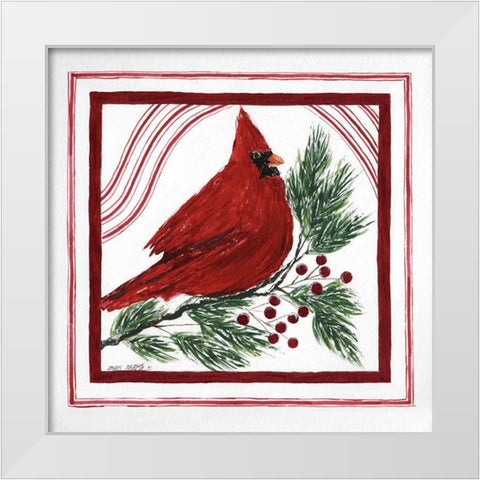 Christmas Cardinal II White Modern Wood Framed Art Print by Shamp, Cindy