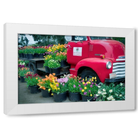 Floral Truck White Modern Wood Framed Art Print by Frates, Dennis