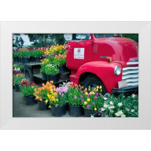 Floral Truck White Modern Wood Framed Art Print by Frates, Dennis