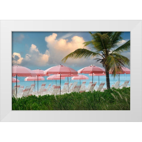 Pink Umbrella White Modern Wood Framed Art Print by Frates, Dennis