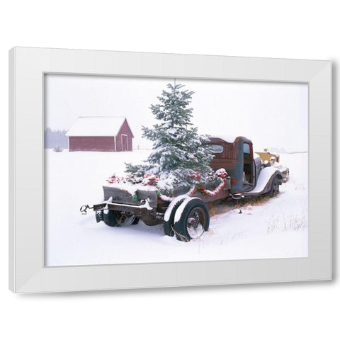 Christmas Truck White Modern Wood Framed Art Print by Frates, Dennis