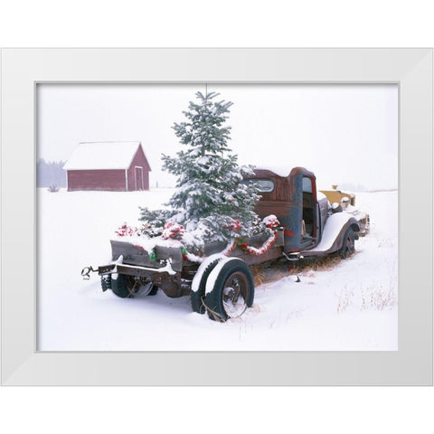 Christmas Truck White Modern Wood Framed Art Print by Frates, Dennis