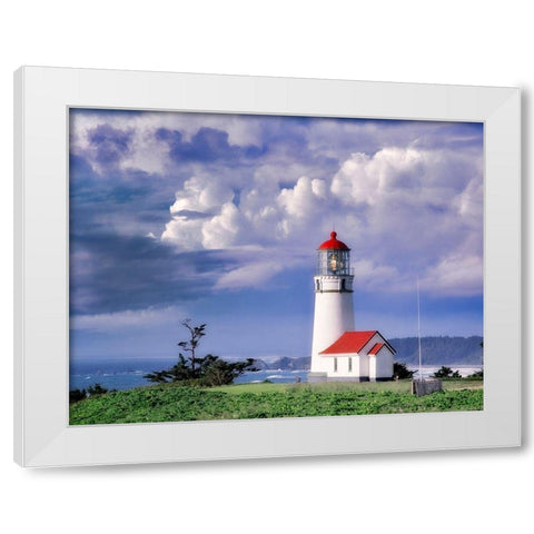 Red Roof Lighthouse White Modern Wood Framed Art Print by Frates, Dennis