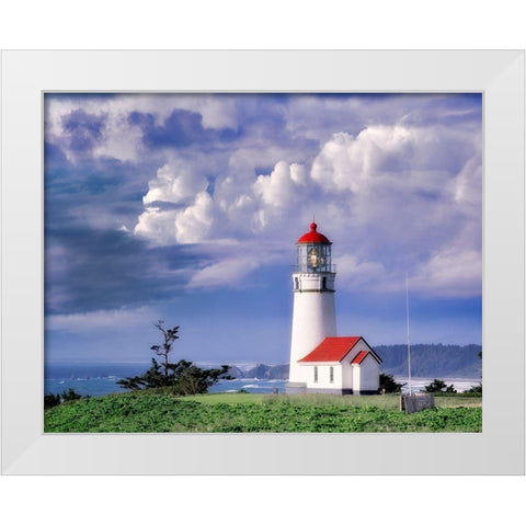 Red Roof Lighthouse White Modern Wood Framed Art Print by Frates, Dennis