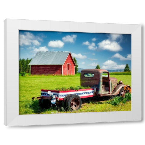 Barn and Truck White Modern Wood Framed Art Print by Frates, Dennis