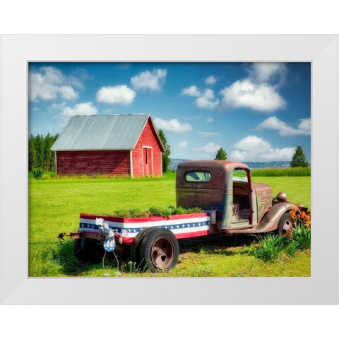 Barn and Truck White Modern Wood Framed Art Print by Frates, Dennis