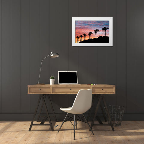 Palm Tree Sunset White Modern Wood Framed Art Print by Frates, Dennis