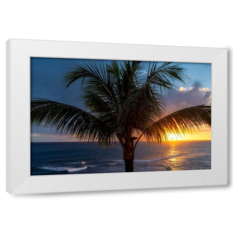 Palm Tree Sunset White Modern Wood Framed Art Print by Frates, Dennis