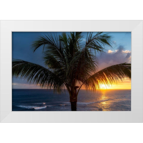 Palm Tree Sunset White Modern Wood Framed Art Print by Frates, Dennis