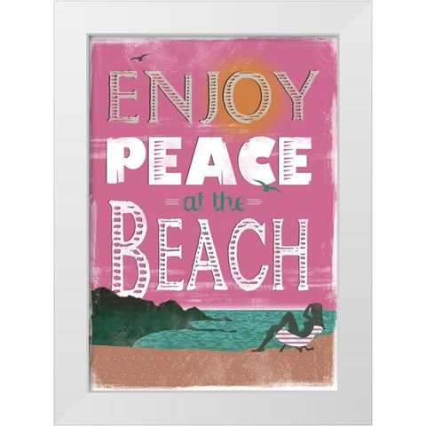 Peace at the Beach White Modern Wood Framed Art Print by JMB Designs