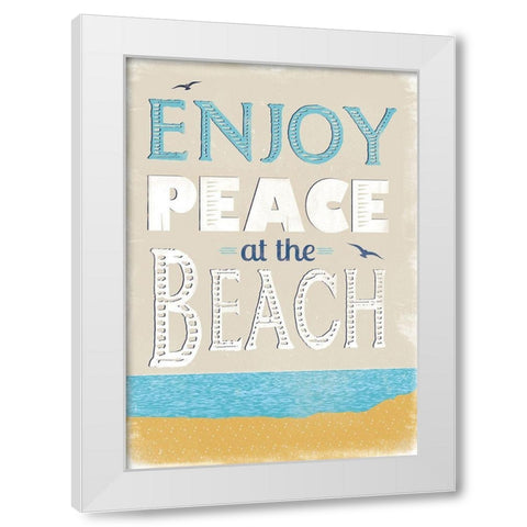 Peace at the Beach White Modern Wood Framed Art Print by JMB Designs
