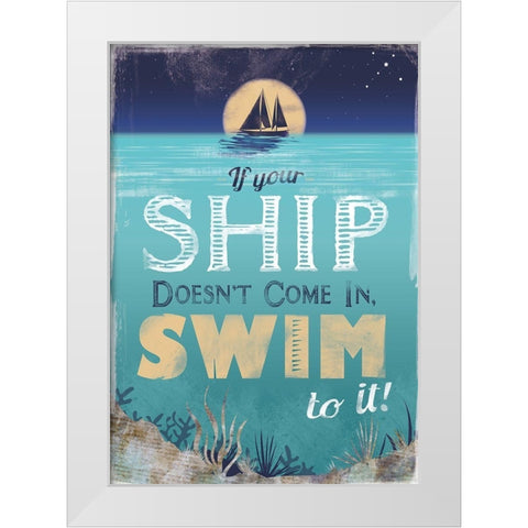 Swim to Your Ship White Modern Wood Framed Art Print by JMB Designs