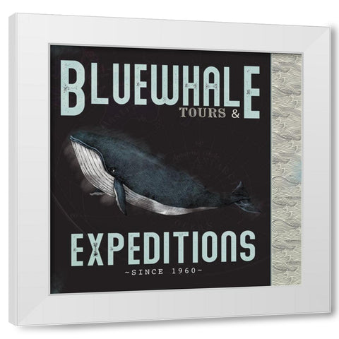 Blue Whale Tours White Modern Wood Framed Art Print by JMB Designs