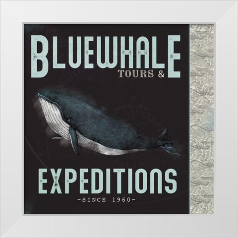 Blue Whale Tours White Modern Wood Framed Art Print by JMB Designs