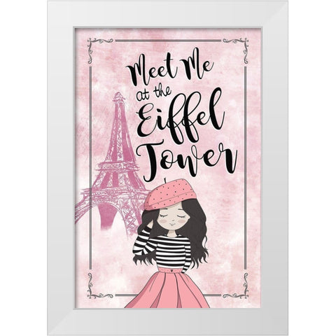 Meet Me at the Eiffel Tower White Modern Wood Framed Art Print by JMB Designs