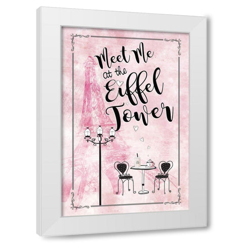 Meet Me at the Eiffel Tower White Modern Wood Framed Art Print by JMB Designs