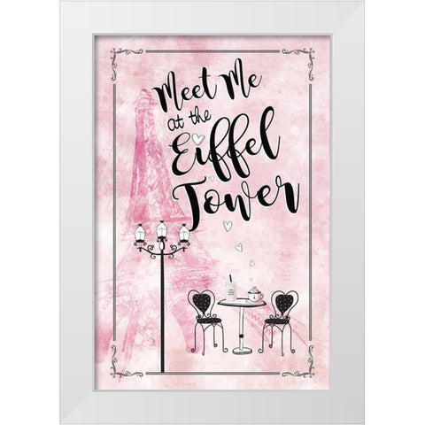 Meet Me at the Eiffel Tower White Modern Wood Framed Art Print by JMB Designs