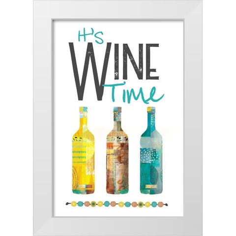 Its Wine Time White Modern Wood Framed Art Print by JMB Designs