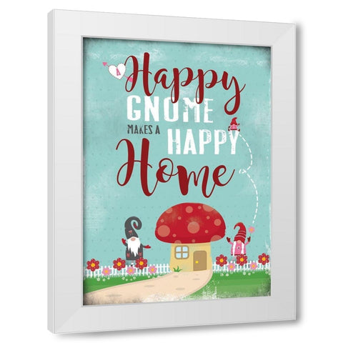 Happy Gnome White Modern Wood Framed Art Print by JMB Designs