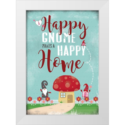 Happy Gnome White Modern Wood Framed Art Print by JMB Designs