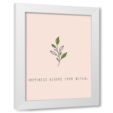Happiness Blooms White Modern Wood Framed Art Print by JMB Designs