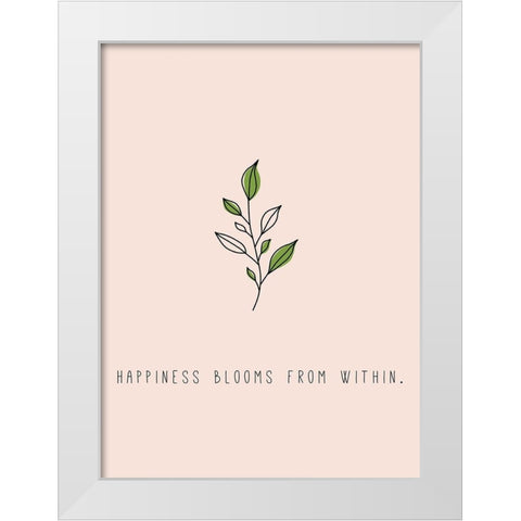 Happiness Blooms White Modern Wood Framed Art Print by JMB Designs