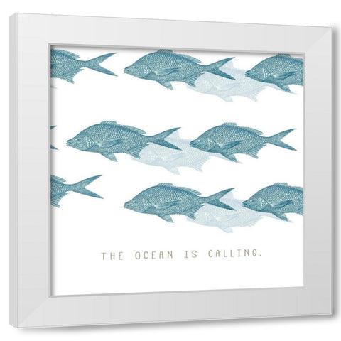 Ocean is Calling White Modern Wood Framed Art Print by JMB Designs