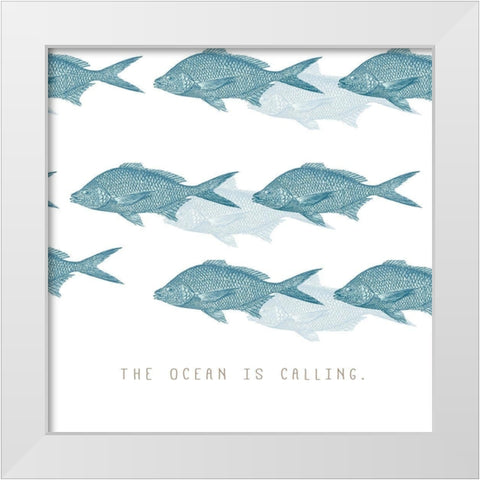 Ocean is Calling White Modern Wood Framed Art Print by JMB Designs