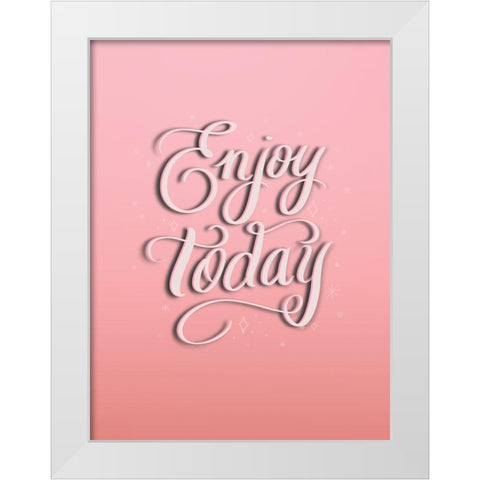 Enjoy White Modern Wood Framed Art Print by Batista, Dee