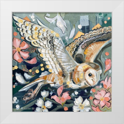 Barn Owl in Flight White Modern Wood Framed Art Print by Ihde, McKenna