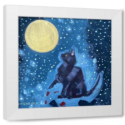 Black Cat-Full Moon White Modern Wood Framed Art Print by Ihde, McKenna